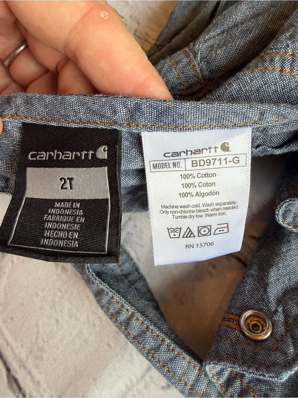 Carhartt Denim Chambray Overall Dress Toddler Girl Size 2 Romper Western Play